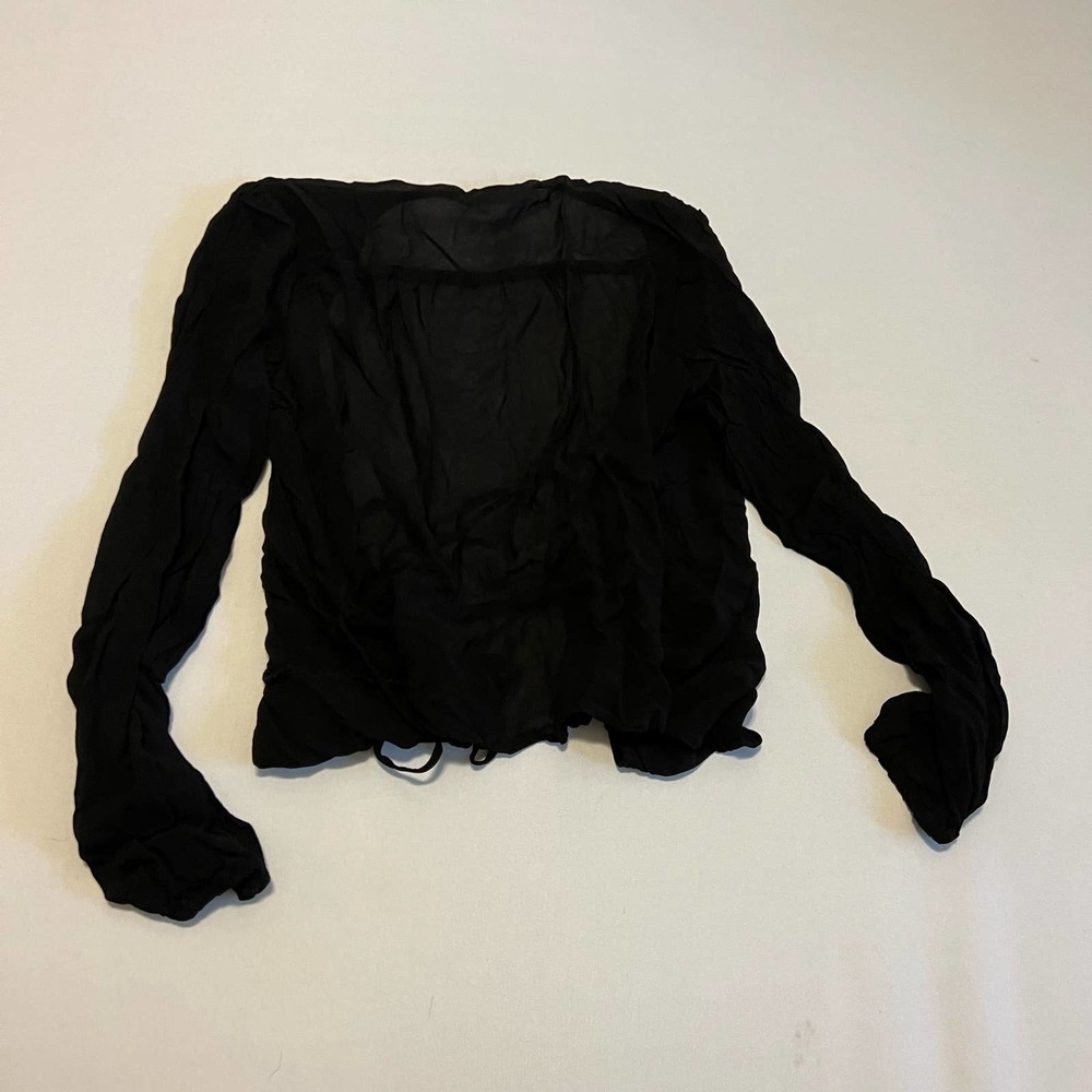 LACAUSA Black gauze wrap long sleeve top blouse S - Picture 9 of 9